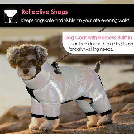 Small to Medium Breeds Waterproof All-Season Warm Dog Coat with Polyester Filling, Knit Fabric, Snap Button Closure, and D-Ring Leash Attachment HEBDO