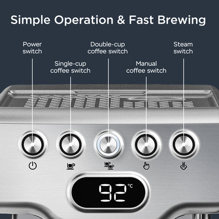 Geek Chef Espresso Machine, 20 Bar Espresso Machine With Milk Frother For Latte, Cappuccino, Macchiato, For Home Espresso Maker, 1.8L Water Tank, Stainless Steel, Ban On Amazon HEBDO STORE