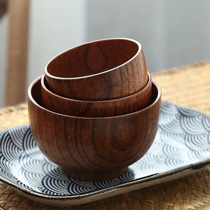 Wooden Bowl Japanese Style Wood Rice Soup Bowl Salad Bowl Food Container Large Small Bowl for Kids Tableware Wooden Utensils - Image #2