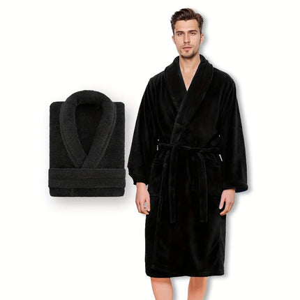 Ultra-Soft Fleece Bathrobe - Cozy, Warm & Machine Washable with Shawl Collar for Men and Women HEBDO