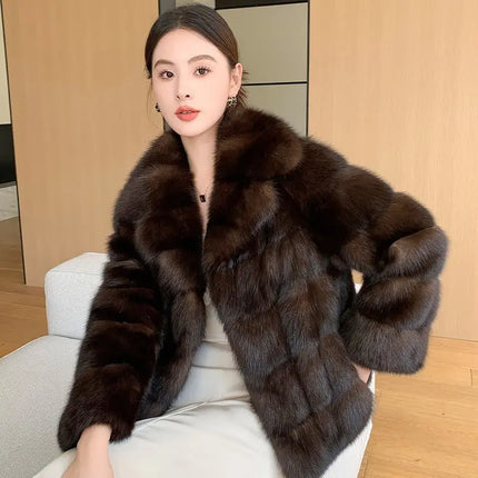 Artificial Fur Purple Sable Thick Warm Jacket HEBDO STORE