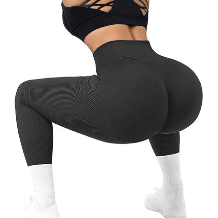 High Waist Seamless Leggings Threaded Knitted Fitness Pants Solid Women's Slimming Sports Yoga Pants Elastic Running Sport Leggings - Image #4