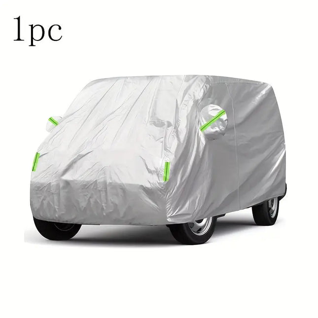 Waterproof Car Cover for Volkswagen T3/T4/T5/T6, Polyester All-Season Protection, UV and Dust Shield with Reflective Strips, Side Zipper and Tire Buckle, Windproof and Snowproof Outdoor Vehicle Cover HEBDO