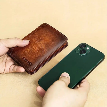 Genuine Leather Rfid Wallets For Men Vintage Thin Short Multi Function ID Credit Card Holder Money Bag Give Gifts To Men On Valentine's Day - Premium  from FRANTZDOL STORE  - Just $29.99! Shop now at FRANTZDOL STORE 