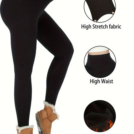 3pcs Womens Thermal Fleece Lined High Waisted Sports Leggings, Workout Winter Warm Thick Tights Soft Yoga Pants, Women's Activewear HEBDO