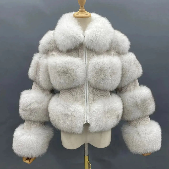 QUEENTINA Real Fox Fur Coat for Women, New Outwears, Winter Fashion HEBDO