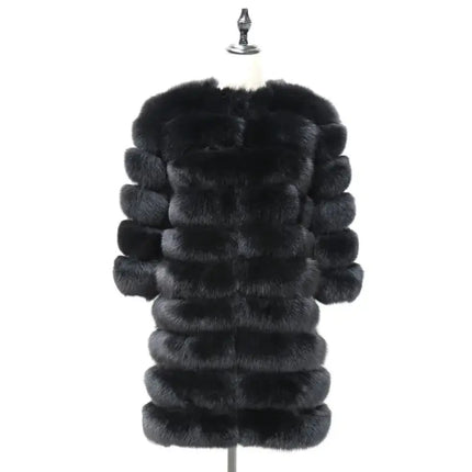 QUEENTINA Real Fox Fur Coat Winter Women's Long Sleeves Clothing HEBDO