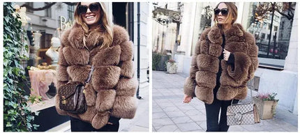 QUEENTINA Natural Real Fox Fur Coat Fashion Winter Jacket Women Warm Genuine New Luxury Designer Clothes With Layers Black Sets HEBDO