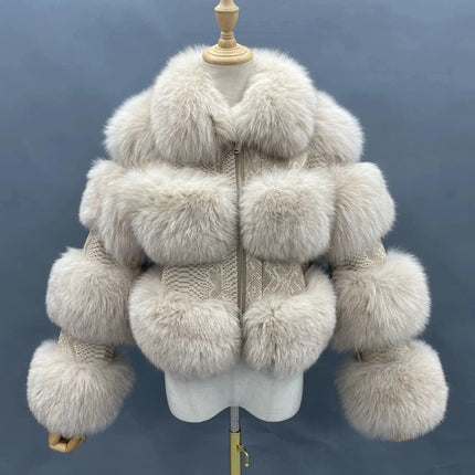 QUEENTINA Real Fox Fur Coat for Women, New Outwears, Winter Fashion HEBDO