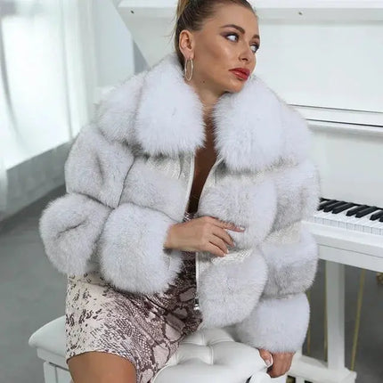 QUEENTINA Real Fox Fur Coat for Women, New Outwears, Winter Fashion HEBDO