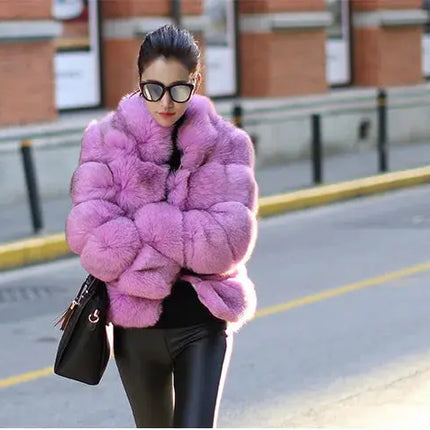 QUEENTINA Natural Real Fox Fur Coat Fashion Winter Jacket Women Warm Genuine New Luxury Designer Clothes With Layers Black Sets HEBDO