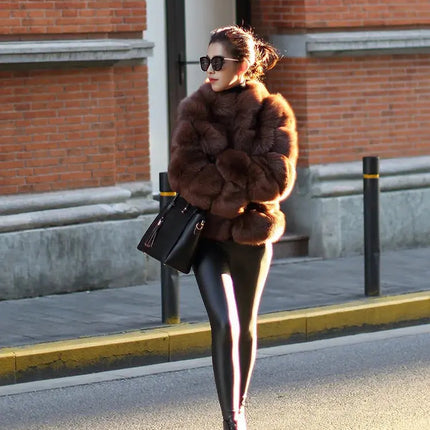 QUEENTINA Natural Real Fox Fur Coat Fashion Winter Jacket Women Warm Genuine New Luxury Designer Clothes With Layers Black Sets HEBDO