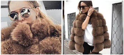 QUEENTINA Natural Real Fox Fur Coat Fashion Winter Jacket Women Warm Genuine New Luxury Designer Clothes With Layers Black Sets HEBDO