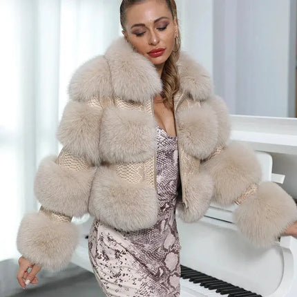 QUEENTINA Real Fox Fur Coat for Women, New Outwears, Winter Fashion HEBDO