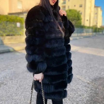 QUEENTINA Real Fox Fur Coat Winter Women's Long Sleeves Clothing HEBDO