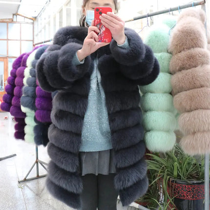 QUEENTINA Real Fox Fur Coat Winter Women's Long Sleeves Clothing HEBDO