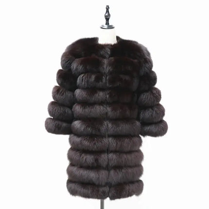 QUEENTINA Real Fox Fur Coat Winter Women's Long Sleeves Clothing HEBDO