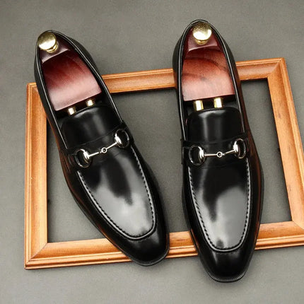 Large Size EUR45 Black Mens Loafers Casual Business Shoes Genuine Leather Wedding Dress Shoes With Buckle HEBDO STORE