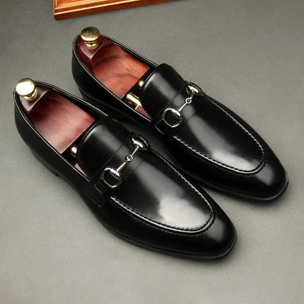 Large Size EUR45 Black Mens Loafers Casual Business Shoes Genuine Leather Wedding Dress Shoes With Buckle HEBDO STORE