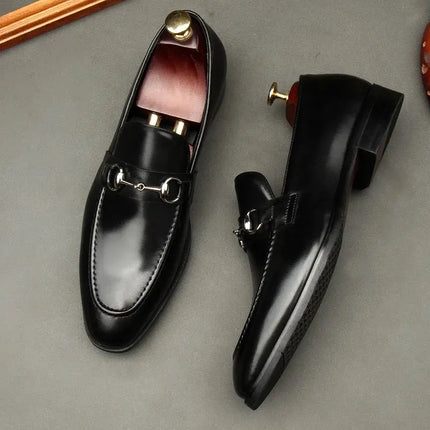 Large Size EUR45 Black Mens Loafers Casual Business Shoes Genuine Leather Wedding Dress Shoes With Buckle HEBDO STORE