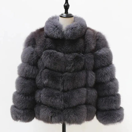 QUEENTINA Real Fur Short Coat Fashion Women Natural Fox Winter HEBDO