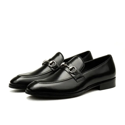 Large Size EUR45 Black Mens Loafers Casual Business Shoes Genuine Leather Wedding Dress Shoes With Buckle HEBDO STORE