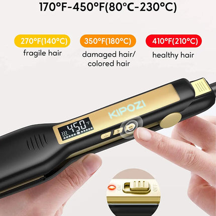 2024 KIPOZI Professional Titanium Flat Iron Hair Straightener with Digital LCD Display Dual Voltage Instant Heating Curling Iron HEBDO STORE