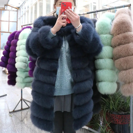 QUEENTINA Real Fox Fur Coat Winter Women's Long Sleeves Clothing HEBDO