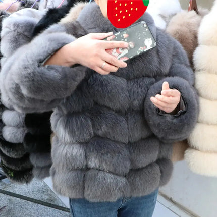 QUEENTINA Real Fur Short Coat Fashion Women Natural Fox Winter HEBDO