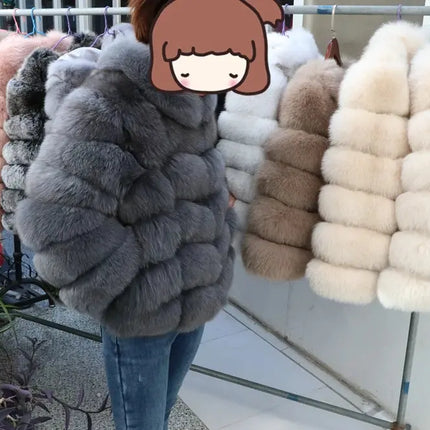 QUEENTINA Real Fur Short Coat Fashion Women Natural Fox Winter HEBDO