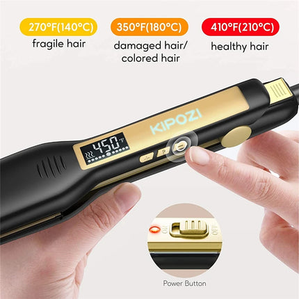 2024 KIPOZI Professional Titanium Flat Iron Hair Straightener with Digital LCD Display Dual Voltage Instant Heating Curling Iron HEBDO STORE