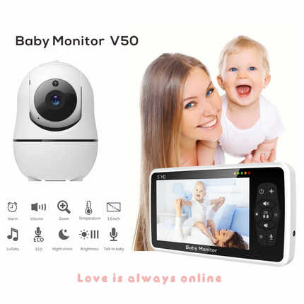 New 5 inch Video Baby Monitor with Camera and Audio, 4X Zoom, 22Hrs Battery, 1000ft Range 2-Way Audio Temperature Sensor Lullaby HEBDO STORE