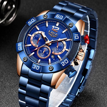 LIGE  New Fashion Blue Mens Watches Top Brand Luxury Clock Sports Chronograph Waterproof Quartz Watch Men Relogio Masculino HEBDO STORE