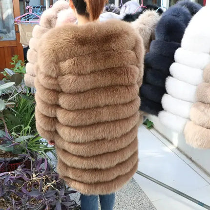 QUEENTINA Real Fox Fur Coat Winter Women's Long Sleeves Clothing HEBDO