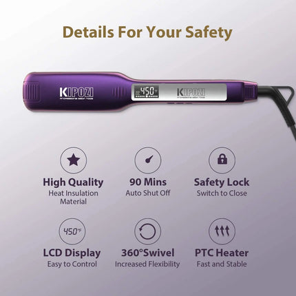 2024 KIPOZI Professional Titanium Flat Iron Hair Straightener with Digital LCD Display Dual Voltage Instant Heating Curling Iron HEBDO STORE