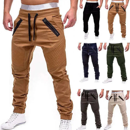 New Casual Solid Pants Full Length Cargo Pants Men Drawstring Joggers HEBDO