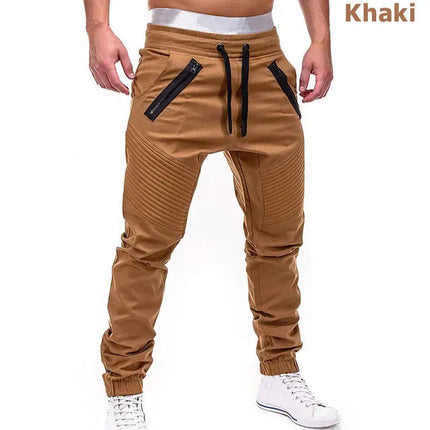 New Casual Solid Pants Full Length Cargo Pants Men Drawstring Joggers HEBDO