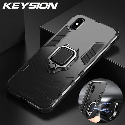 KEYSION Shockproof Armor Case For iPhone XR iPhone X Xs Xs Max Stand Holder Car Ring Phone Cover for iPhone 6 6S 6PLUS 7 8 plus HEBDO STORE