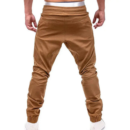 New Casual Solid Pants Full Length Cargo Pants Men Drawstring Joggers HEBDO