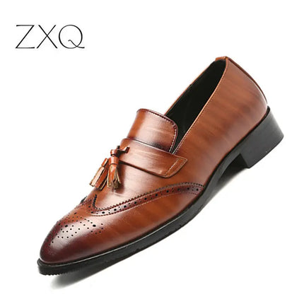 Plus Size 38-46 Men Leather Tassel  Carving Wingtips Brogues Shoes HEBDO STORE