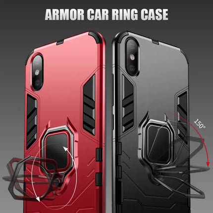 KEYSION Shockproof Armor Case For iPhone XR iPhone X Xs Xs Max Stand Holder Car Ring Phone Cover for iPhone 6 6S 6PLUS 7 8 plus HEBDO STORE