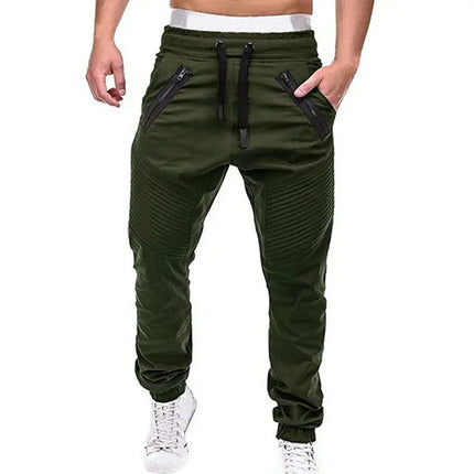 New Casual Solid Pants Full Length Cargo Pants Men Drawstring Joggers HEBDO