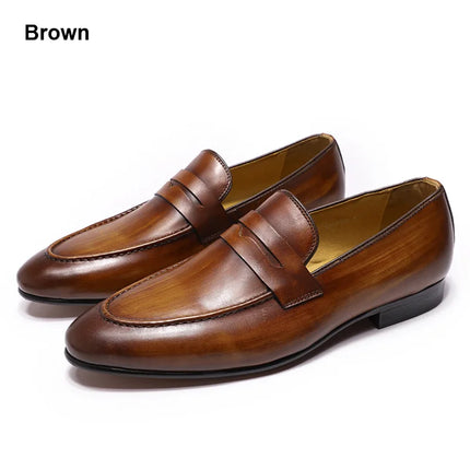 FELIX CHU Mens Penny Loafers Leather Shoes Genuine Leather Elegant Wedding Party Casual Dress Shoes Brown Black Shoes for Men HEBDO STORE