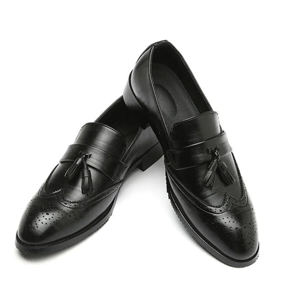 Plus Size 38-46 Men Leather Tassel  Carving Wingtips Brogues Shoes HEBDO STORE