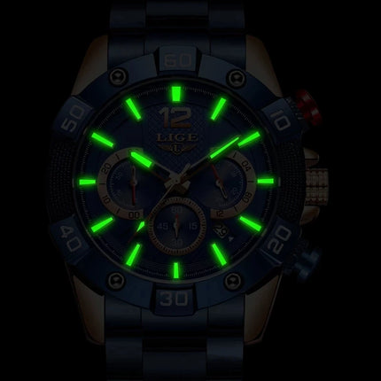 LIGE  New Fashion Blue Mens Watches Top Brand Luxury Clock Sports Chronograph Waterproof Quartz Watch Men Relogio Masculino HEBDO STORE