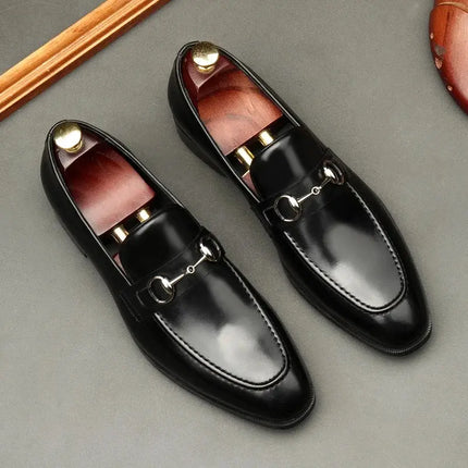 Large Size EUR45 Black Mens Loafers Casual Business Shoes Genuine Leather Wedding Dress Shoes With Buckle HEBDO STORE