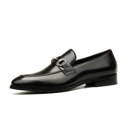 Large Size EUR45 Black Mens Loafers Casual Business Shoes Genuine Leather Wedding Dress Shoes With Buckle HEBDO STORE