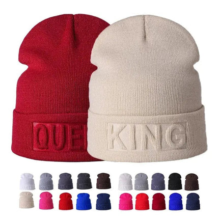 Winter Hat King Queen Beanies Fashion Hip Hop Couples Cap Casual Solid Hat Men Woman Warm Knitted Beanie Ski Skullies Bonnet FRANTZDOL STORE