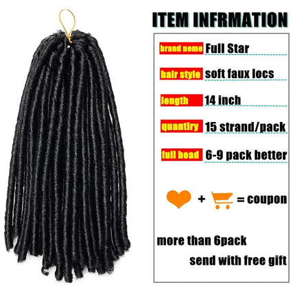 Full star 14inch 70g/pack Crochet Braids Synthetic Braiding Hair Extension Afro Hairstyles Soft Faux Locs Black Brown Color FRANTZDOL STORE