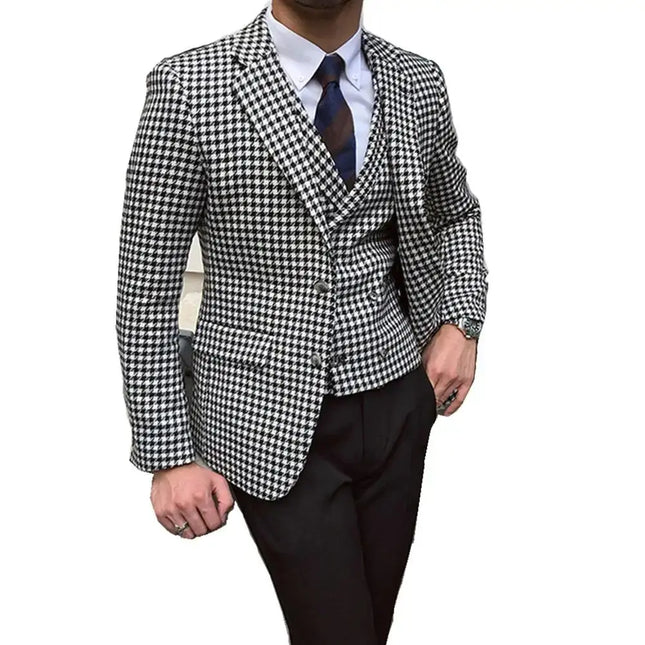 Men's Houndstooth Blazer and Houndstooth vest for Wedding Suits Formal Tweed Tuxedos Custom Made Man Suits Jacket+pants+vest FRANTZDOL STORE